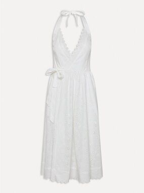 White Eyelet Halter Wrap Midi Dress -White Eyelet Halter Wrap Midi Dress